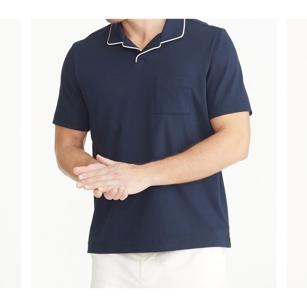 Untuckit Polo Shirt Men's XL Navy With White Trim Short Sleeve Cotton Retail $50